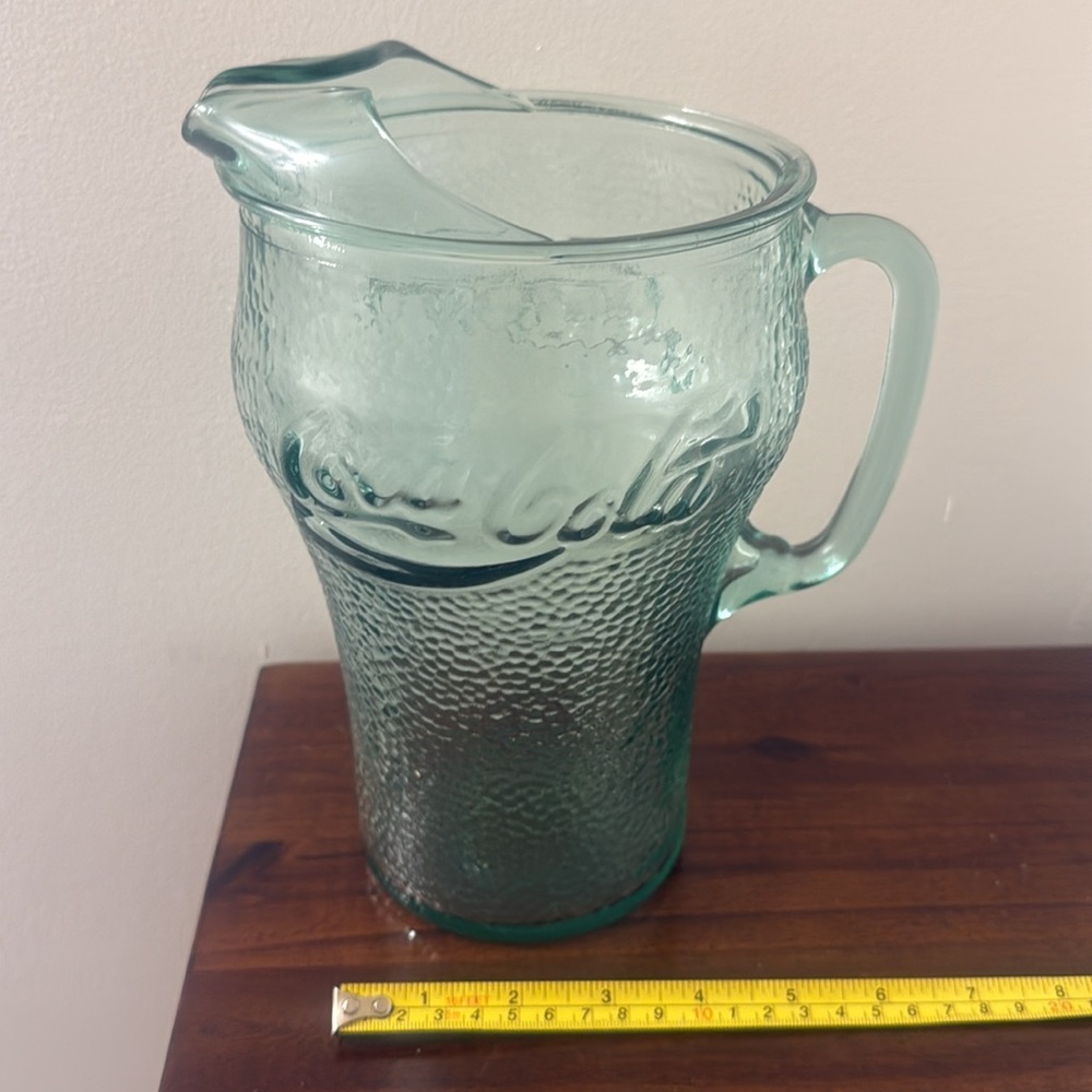 Vintage Coca Cola Coke Green Pebble Glass Pitcher Embossed 64 Oz Holds 2 Liters - Picture 10 of 10